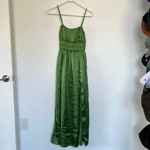Abercrombie & Fitch Satin Maxi Green Dress with Slit - size xs